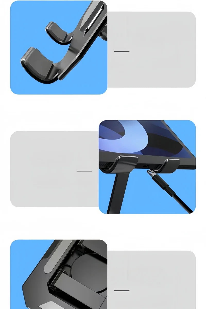 All-Metal Foldable 360° Rotatable Desktop Stand for Tablet & Phone, Hollow-Out Heat Dissipation Tablet Support Bracket
