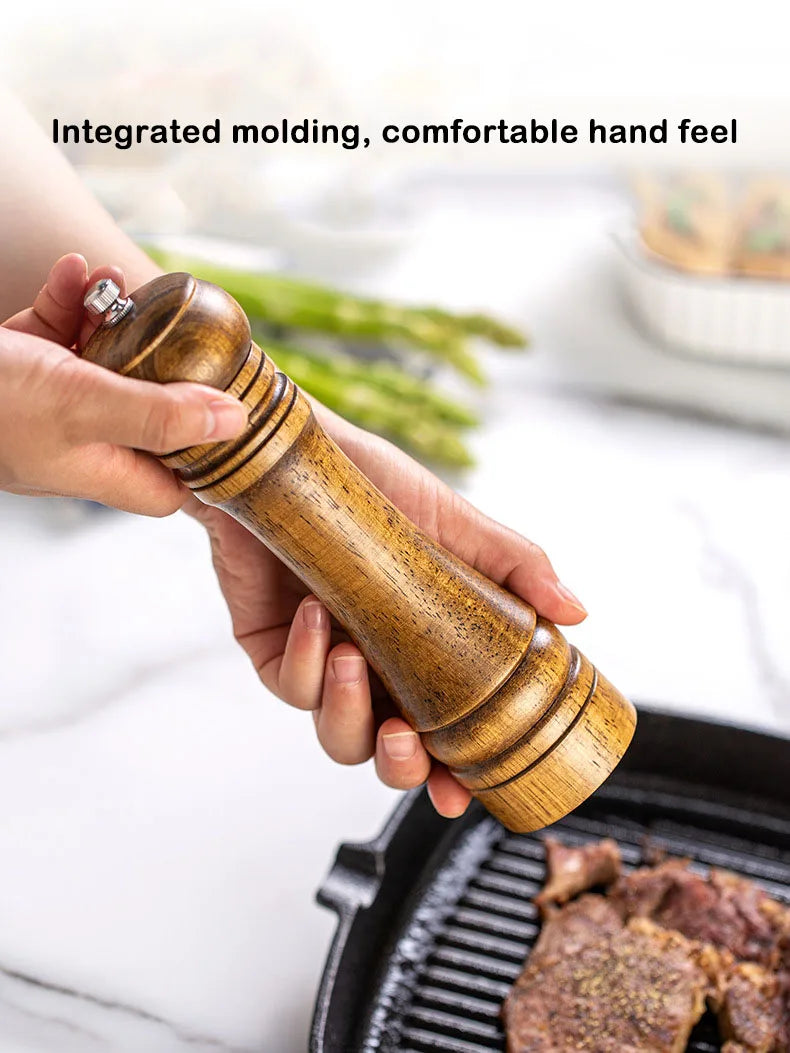 5" 8" 10" Salt and Pepper Grinder, Solid Wood Spice Pepper Mill with Strong Adjustable Ceramic Grinder Kitchen Cooking Tools