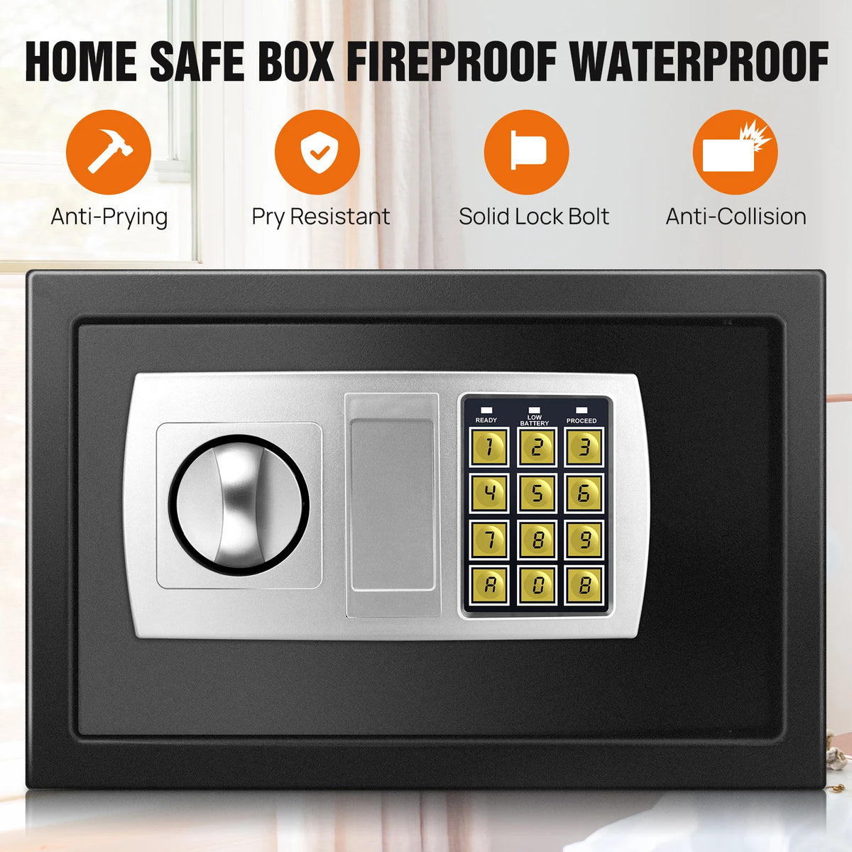 Safe Box Digital Security Steel Case with Electronic Password & Key for Home,Office (4.6/8.5/16L,Black/Grey/White)