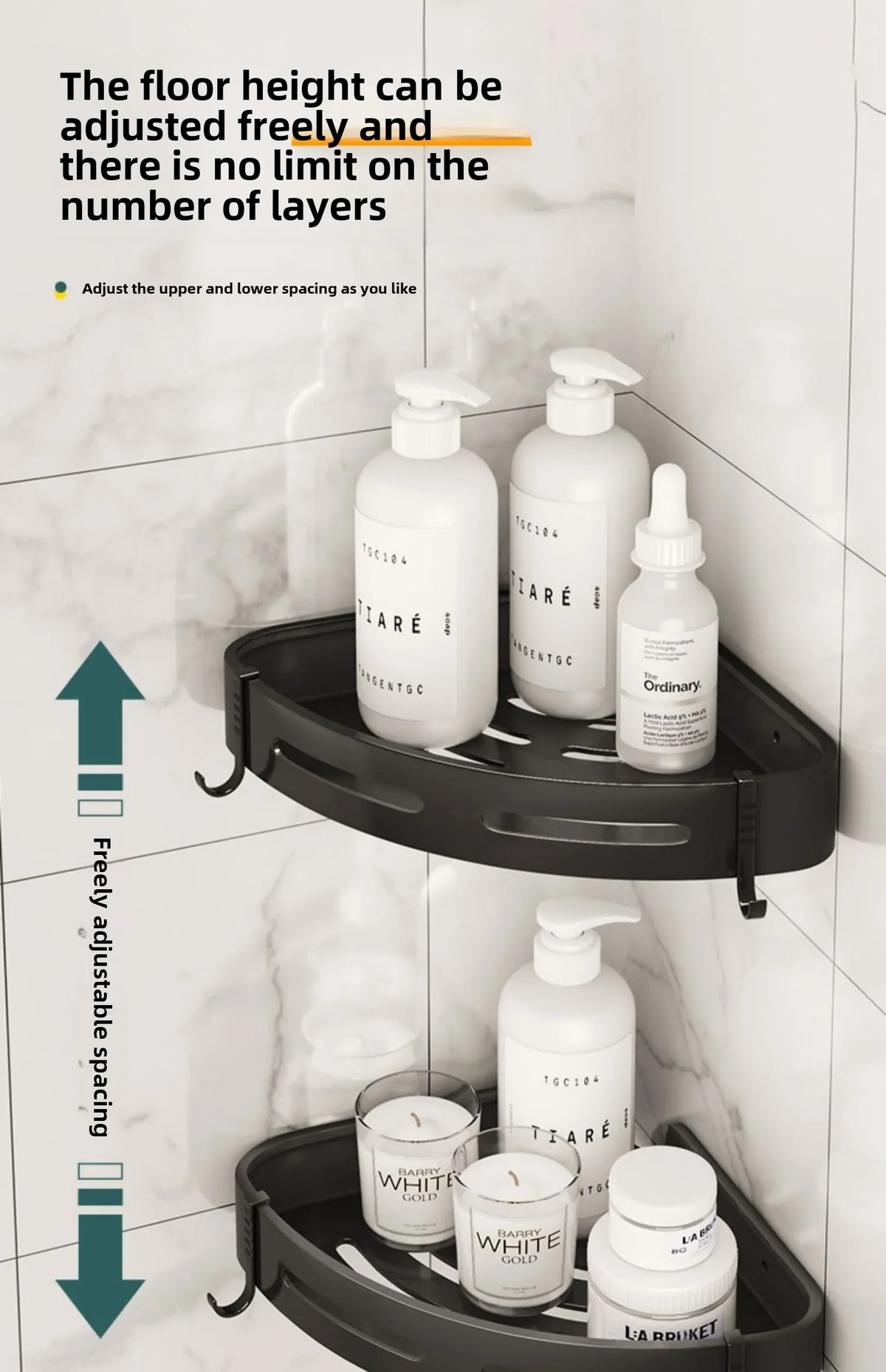 Bathroom Shelves Organizer No Punching Required Kitchen Corner Shelf Racks Shampoo Makeup Storage Holder Shower Towel Caddy Rack