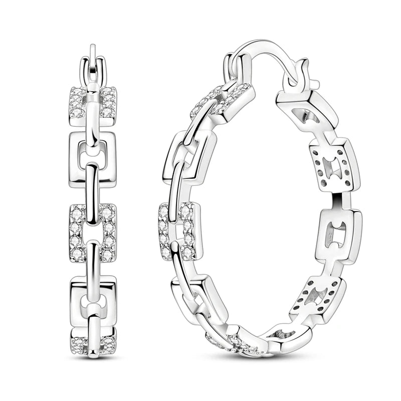 Original 925 Sterling Silver Women Hoop Earrings High Quality Shine Zircon U Shaped Classic Style Earring For Women Jewelry Gift