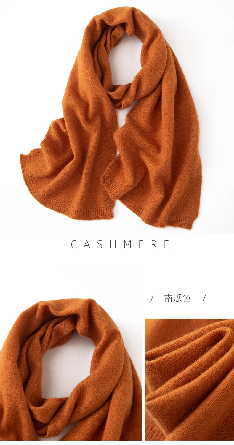 Soft 100% Cashmere Scarf for Autumn and Winter, Women's Knitted Warm Neck Protection Scarf 160*25CM