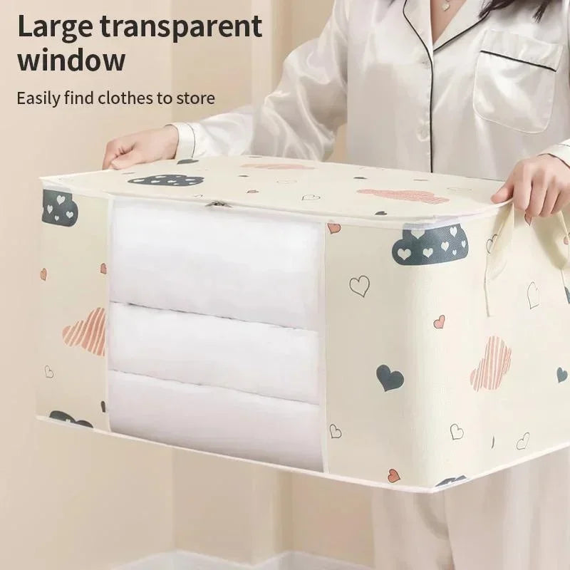 50/70L Foldable Large Capacity Clothes Quilt Storage Bag Moisture Dust Proof Organizer with Zipper for Home Closet Storage