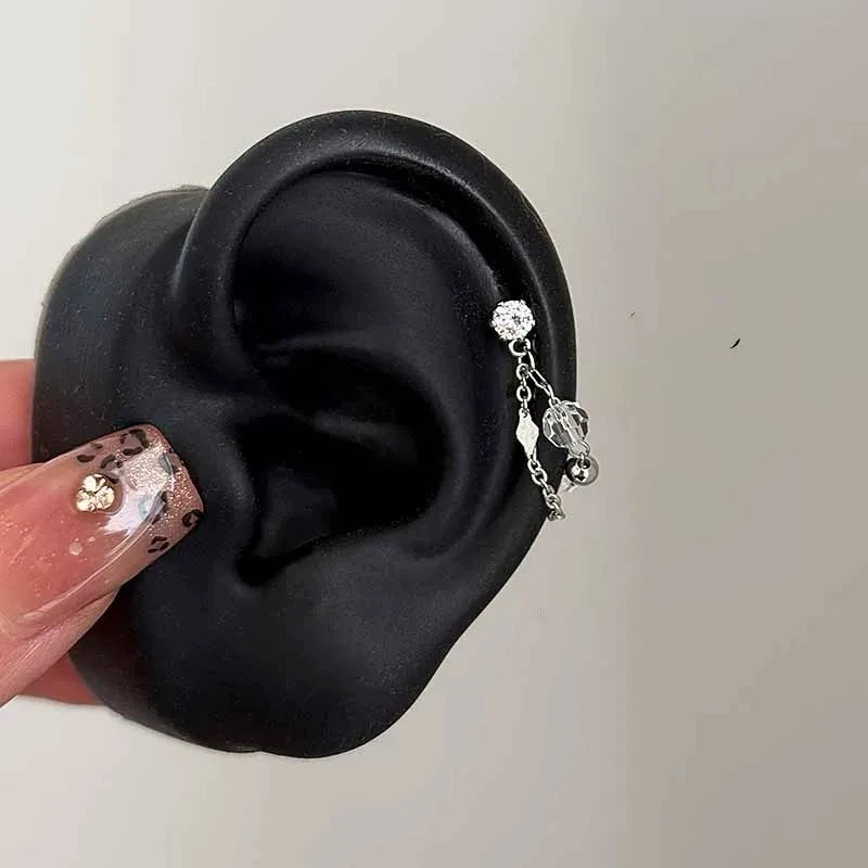 1 Pcs White Heart Bowknot Titanium Steel Ear Bone Nail Shiny Allergy Prevention Women Cochlear Accessories Piercing Earrings