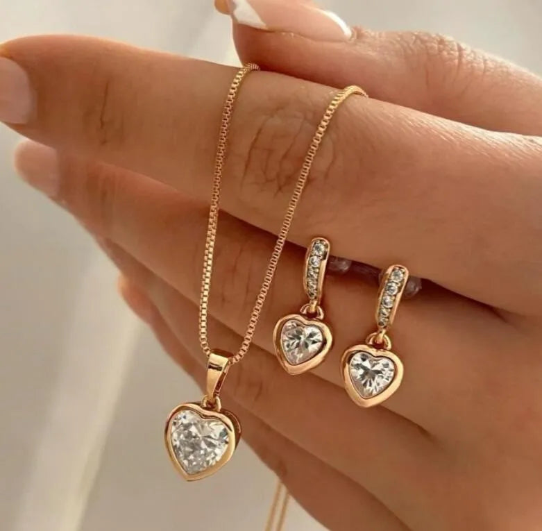 LATS 3 Pcs/Set Round Pearl Pendant Necklace For Women Exquisite Fashion Rhinestone Double  Earring Wedding Jewelry Set Gift