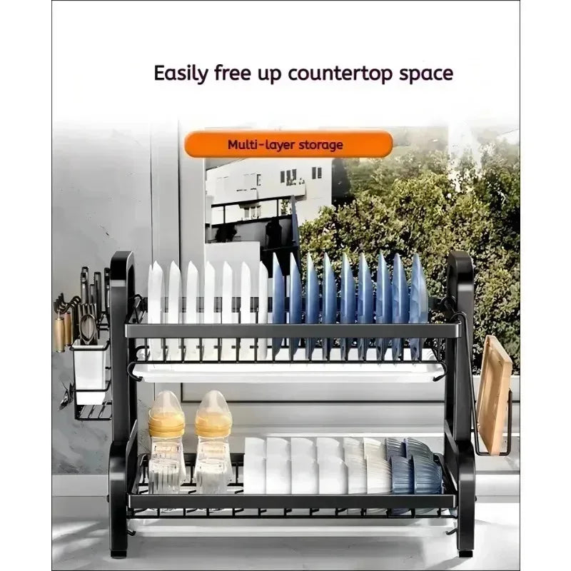 Kitchen bowl drain storage, cabinets layered storage shelves, tableware and chopsticks sorting shelves