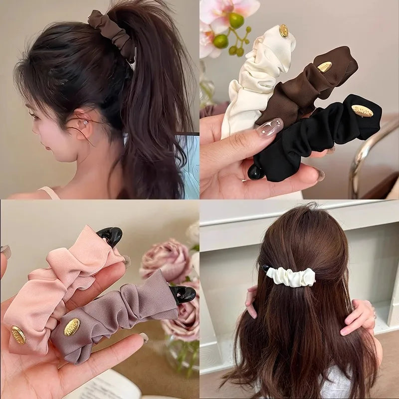 Korean Elegant Solid Fold Satin Banana Hair Clip For Women Girls Sweet Hair Ornament Hairpin Barrette Fashion Hair Accessories