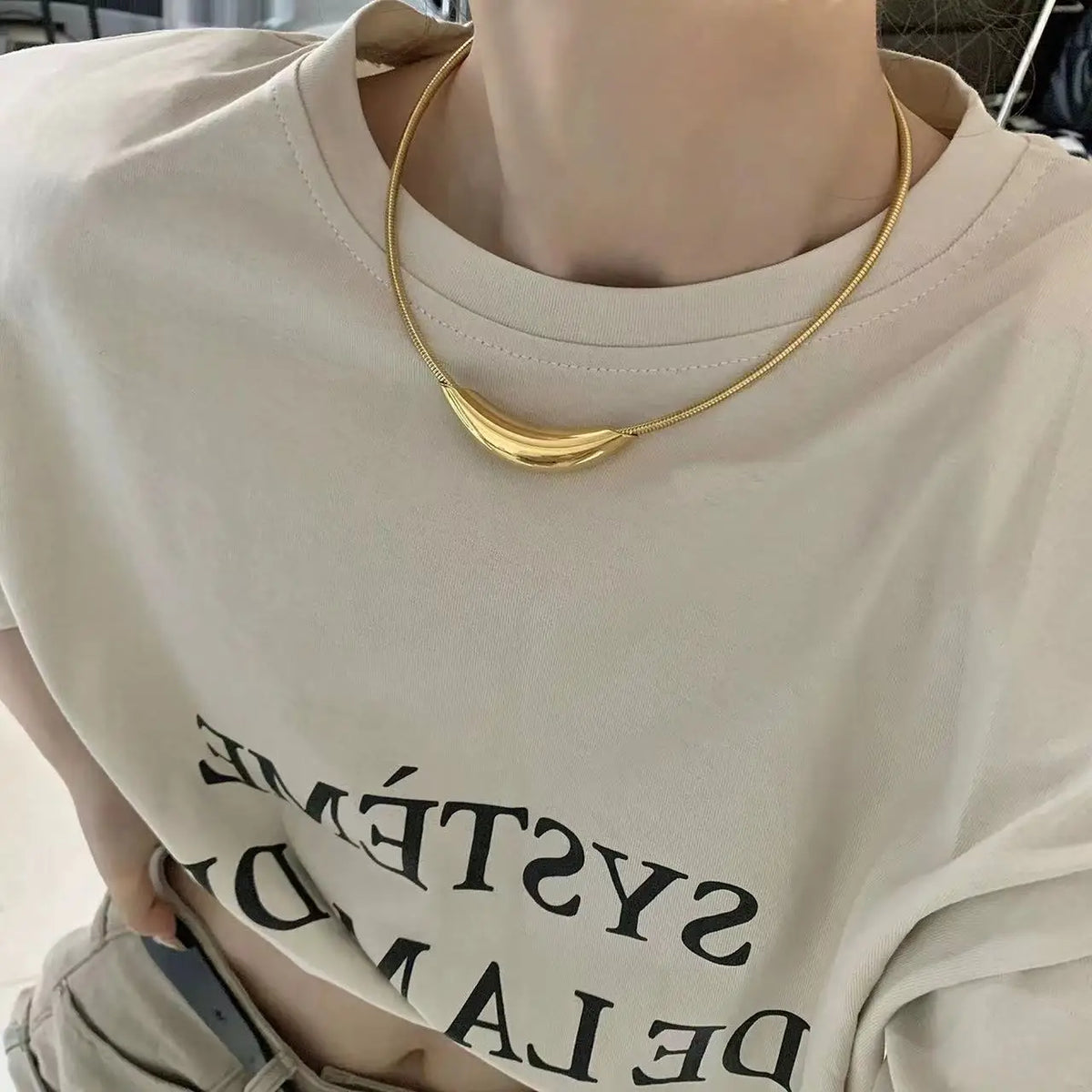 French Retro Design Metal Tube Snake Bone Chain Collar For Women's Exaggerated Stainless Steel Necklace Girls' Colorless Jewelry