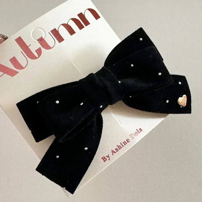 1/2Pc Red Velvet Bow Hair Pins Alloy Heart Hair Clips for Kids Girls Pompom Barrettes Ponytail Holder Headwear Accessories