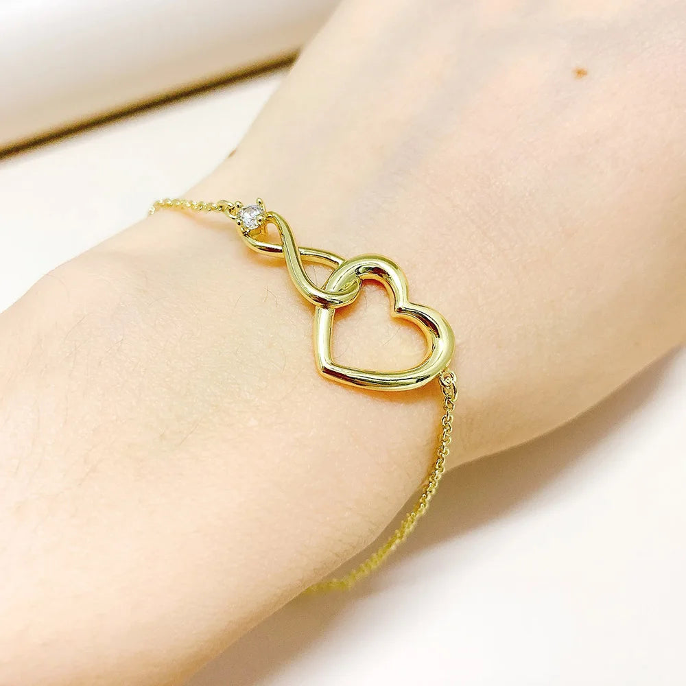 Heart Bracelet for Women Crystal Infinite Love Aesthetic Korean Gold Color Chain Bangles Wedding Accessories Bride Jewelry H058