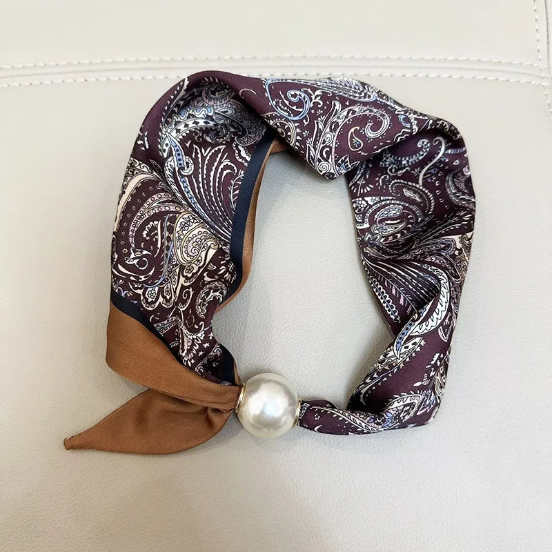 1/2PCS Elegant Pearl Tail Magnetic Clasp Scarf Summer New Versatile Breathable Fashion Artistic Accessory Neck Wrap Scarves