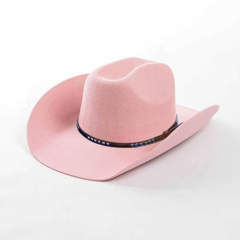 USPOP Autumn Winter Western Cowboy Hat Unisex Casual Studded Wool Felt Hat with Belt  Large Size Fedora Available in Sizes S-XL