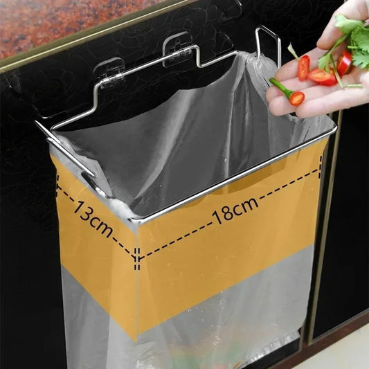 Kitchen Supplies Portable Punch-free Bracket Trash Can Rack Cabinet Door Stainless Steel Closet Garbage Kitchen Storage Bag Hook