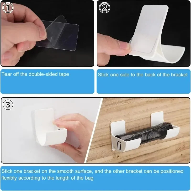 Wall Mounted Trash Bag Holder Plastic Waste Bag Dispenser Rack Self-adhesive Storage Shelf Holder For Kitchen Bathroom Organizer