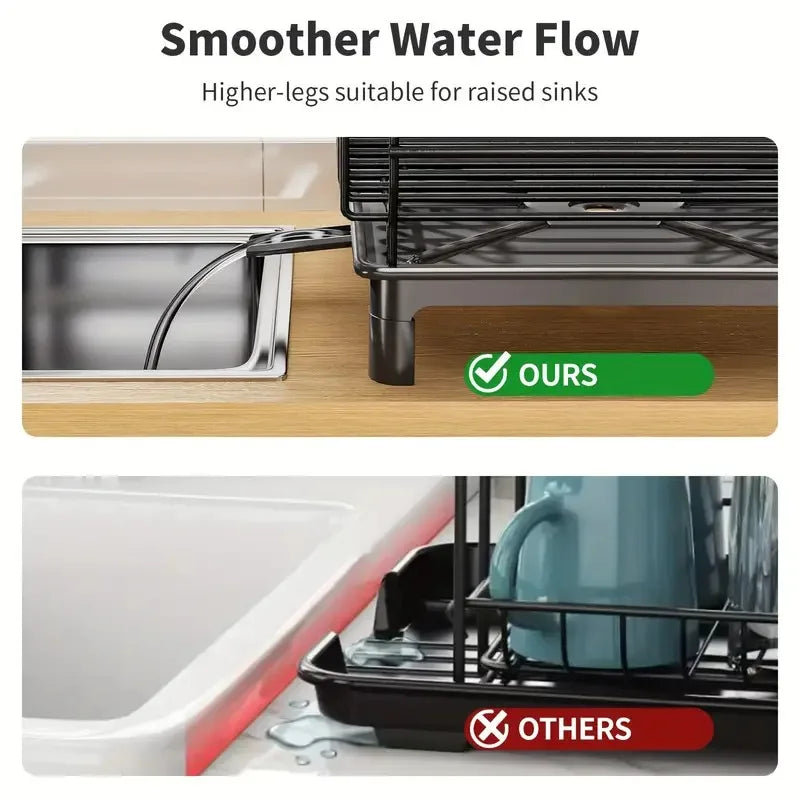 Rustproof Dish Drying Rack Kitchen Countertop Dish Rack Dish Drainer Organizer with Utensil Holder＆ Drain Board for Kitchen Sink
