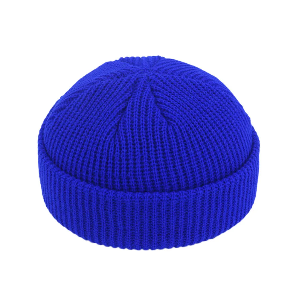 Beanie Knit Hats Fashion Men Boy Skullcap Sailor Caps Cuffs Retro Navy Short Hat Solid Color Unisex Winter Warm Cap Roll-up Edge