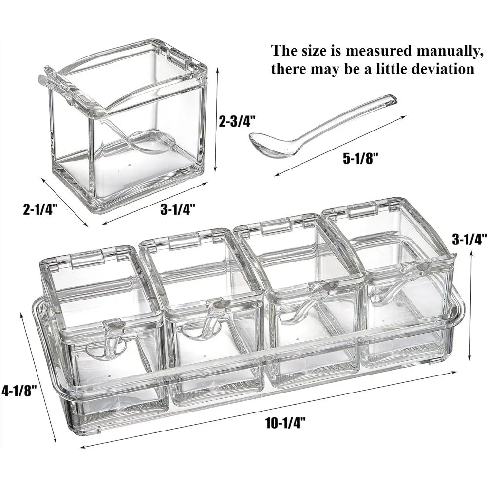 KitchenSeasoning Box Set Clear Crystal SeasoningStorage Container Seasoning Bottle with Lid andSpoon KitchenSeasoning Tool