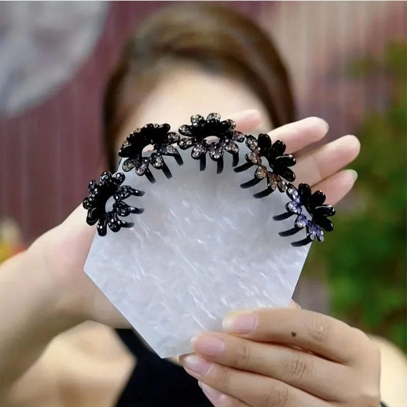 4Pcs Mini Flowers Diamonds Half-Tied Hair Clips High-End Back-Of-Head Bun Hair Claw Clip for Women Headwear Gifts Hair Accessory