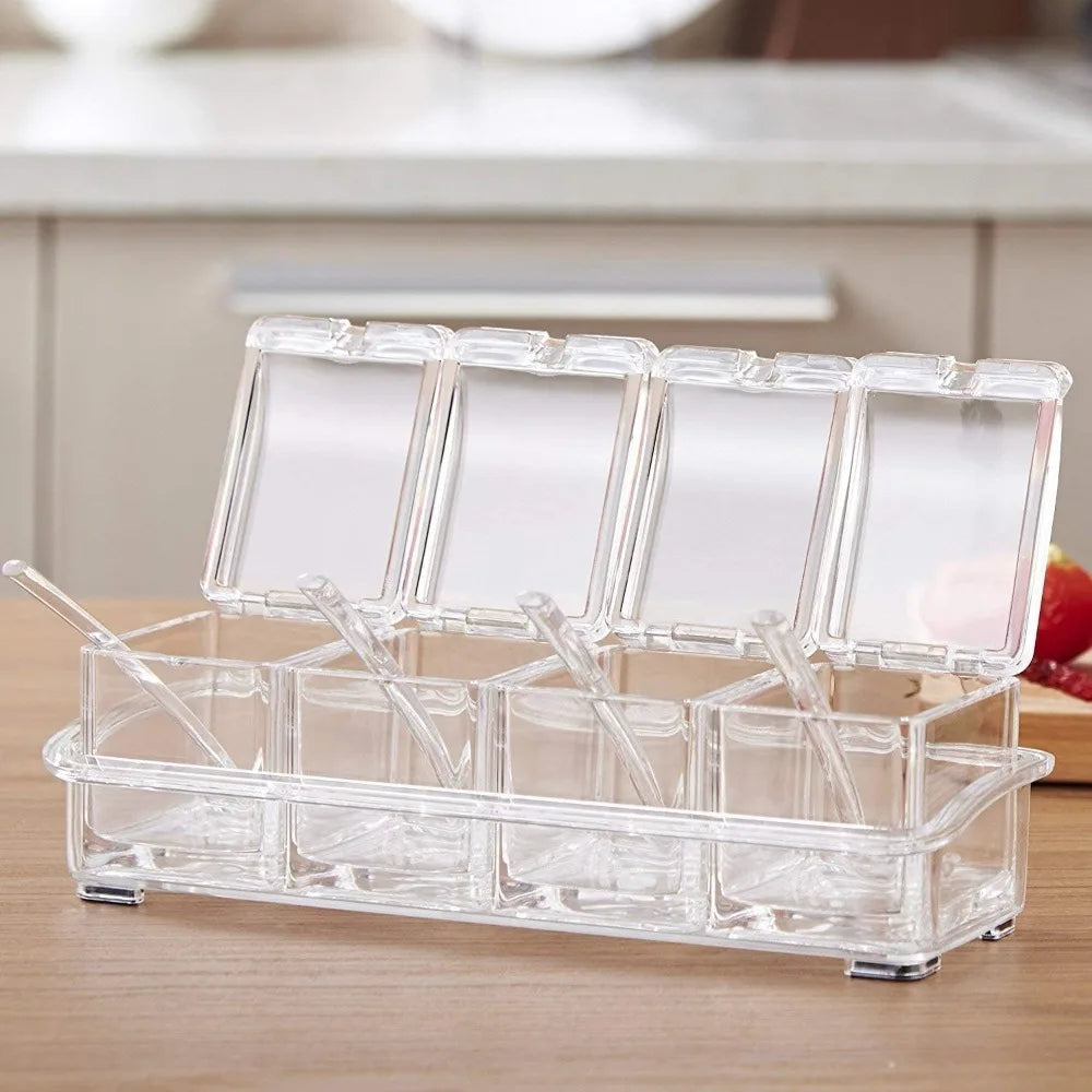 KitchenSeasoning Box Set Clear Crystal SeasoningStorage Container Seasoning Bottle with Lid andSpoon KitchenSeasoning Tool