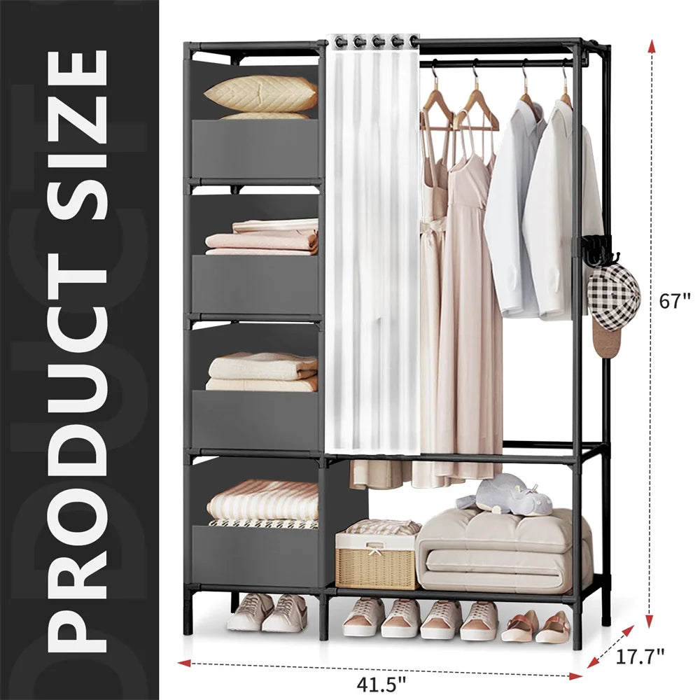 Metal Closet Clothes Rail Wardrobes Living Room Storage Garment Shoes Shelf Heavy Duty Hanging Rack Shelving Clothing Hanger