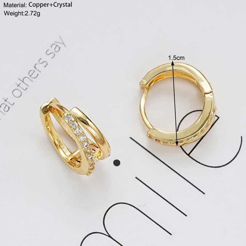 Fashion Gold Color Metal Double Layered Huggie Hoop Earrings for Women Girls Luxury Crystal Geometric Catilage Earrings Jewelry