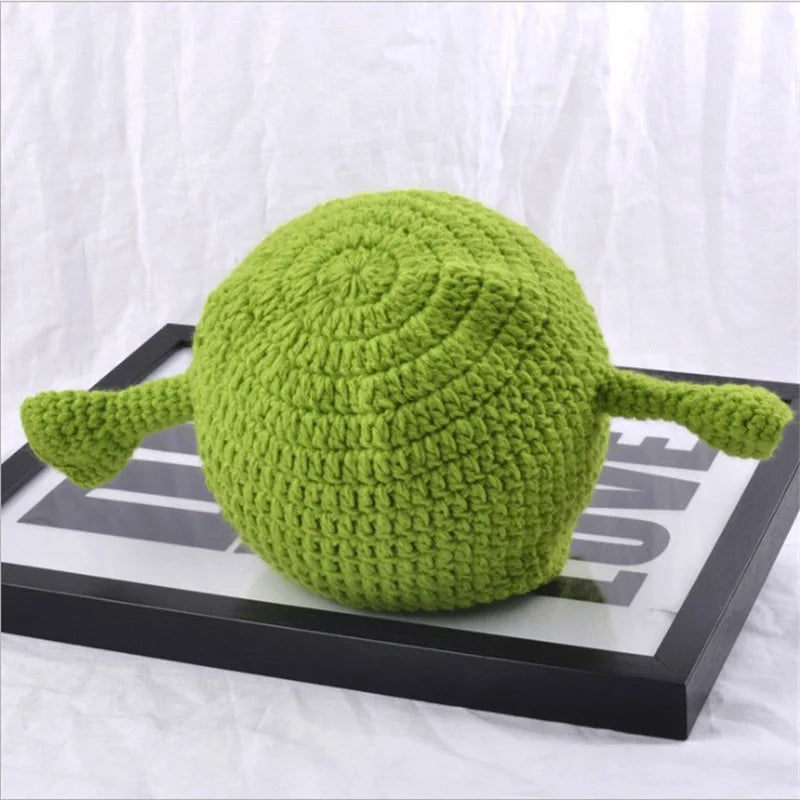 Unisex Balaclava Monster Shrek Hat Wool Winter Warm Knitted Hats  Green Funny Beanie Skullies Cap for Women Men Pure Handmade