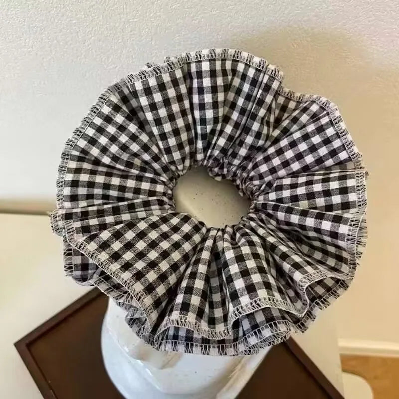 Small Design Hair Scrunchies For Woman Summer Cute Four Layer Plaid Headwear Pure Cotton Edge Extra Large Intestinal Hair Loop