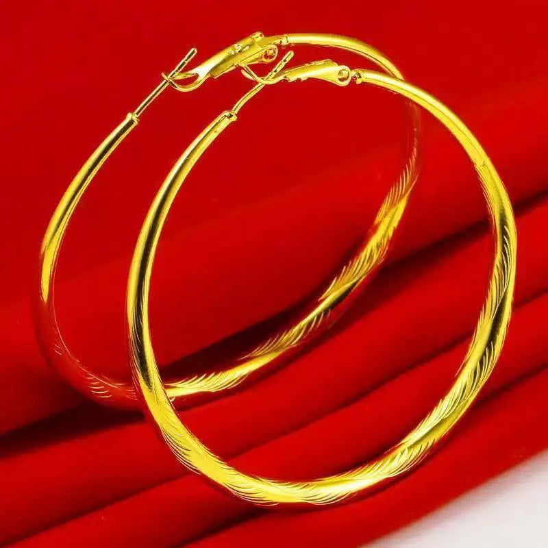 24K Gold AU999 Large Round Hoop Earrings Women's - Premium pure gold, classic versatile design, suitable for commute