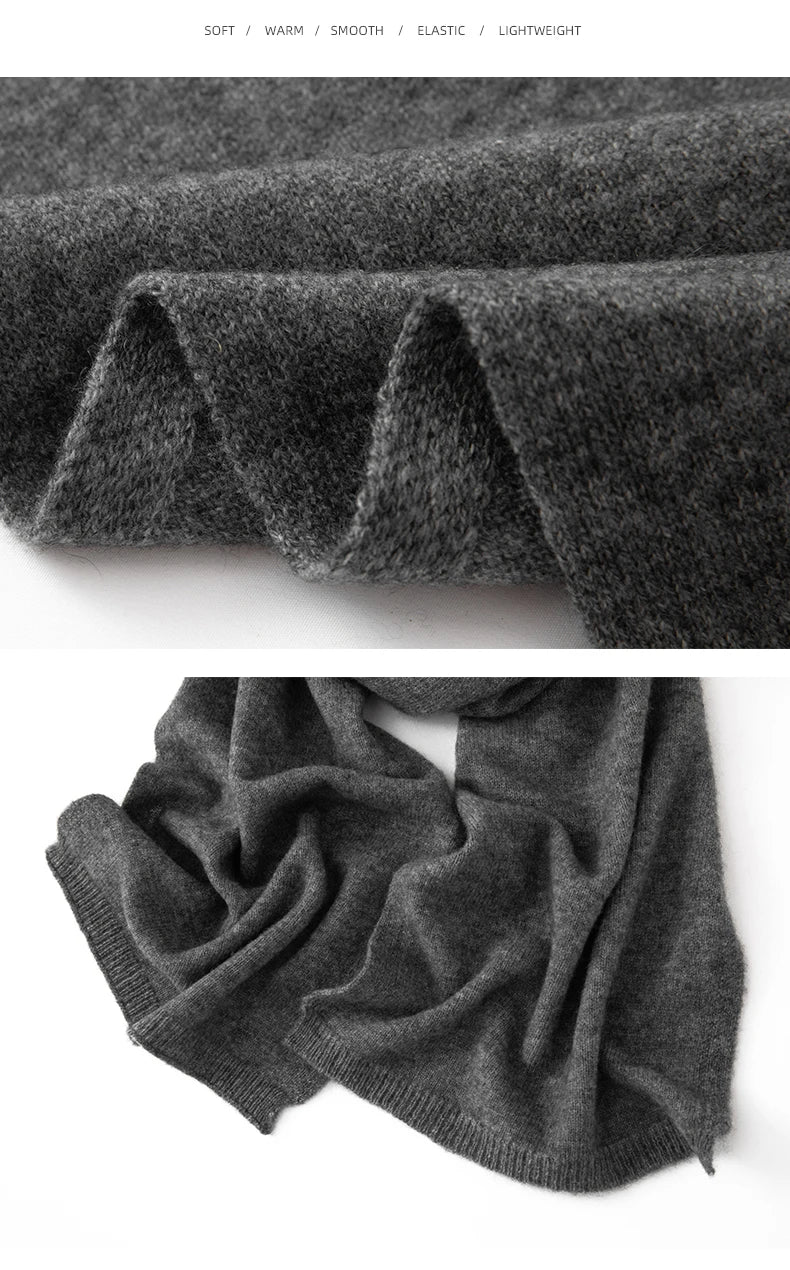 Soft 100% Cashmere Scarf for Autumn and Winter, Women's Knitted Warm Neck Protection Scarf 160*25CM