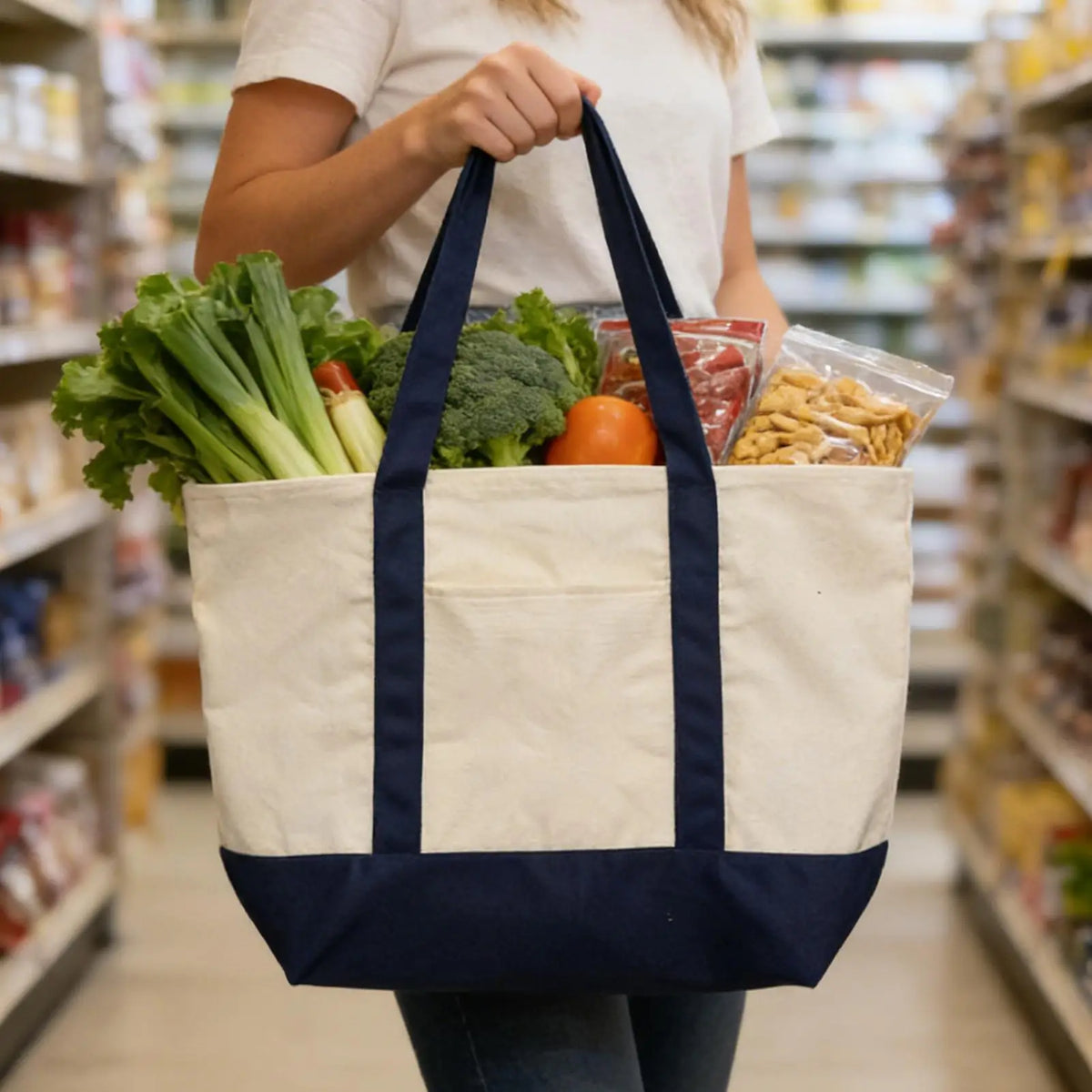 Canvas Tote Bag with embroidered Handle Reusable Ladies Elegant Shoulder Bag for Grocery Shopping Beach Travel