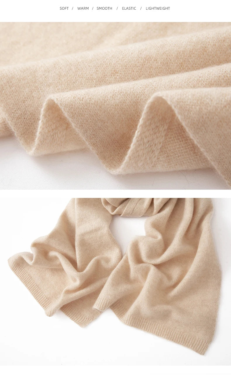 Soft 100% Cashmere Scarf for Autumn and Winter, Women's Knitted Warm Neck Protection Scarf 160*25CM
