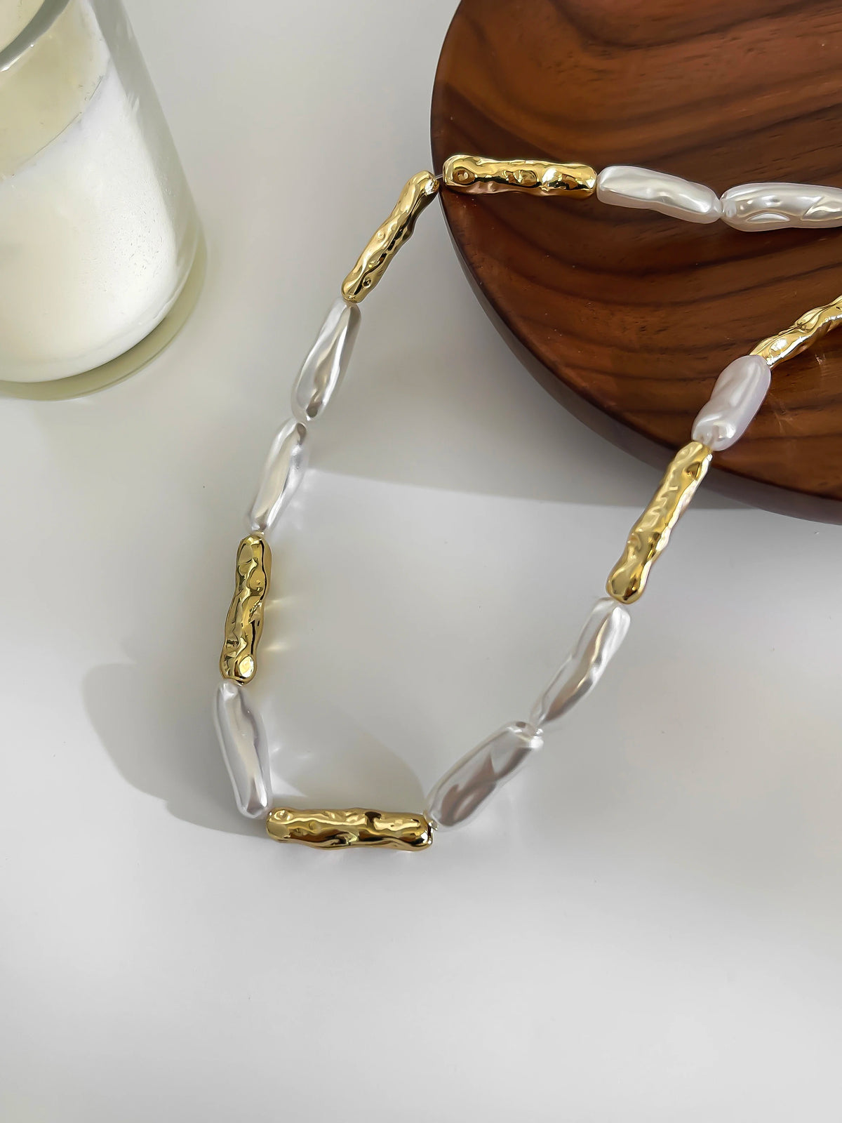 Peri'sbox Vintage Fashion Irregular Imitation Baroque Pearl Metal Copper Necklace for Women Punk Hip-Hop Statement Jewelry Gifts