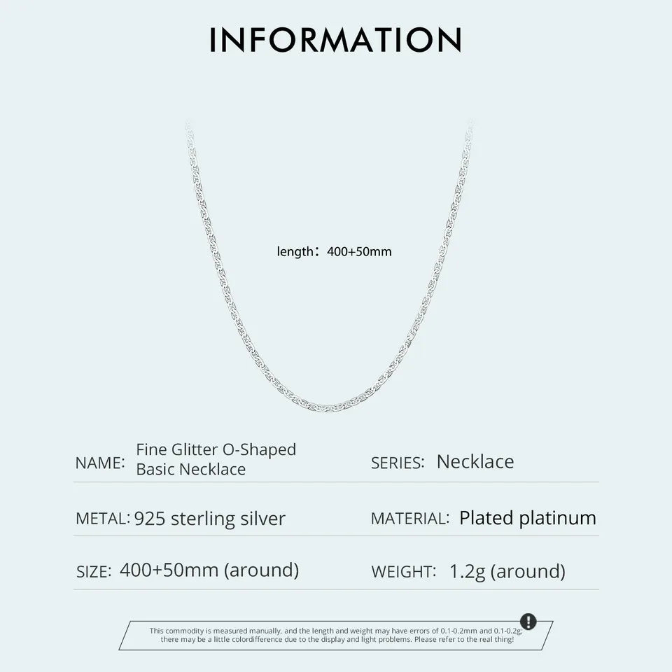 WOSTU Classic Basic Chains Solid 925 Sterling Silver O-Shaped Necklace Twisted Snake Bar Singapore Box Chain Square Links 45CM