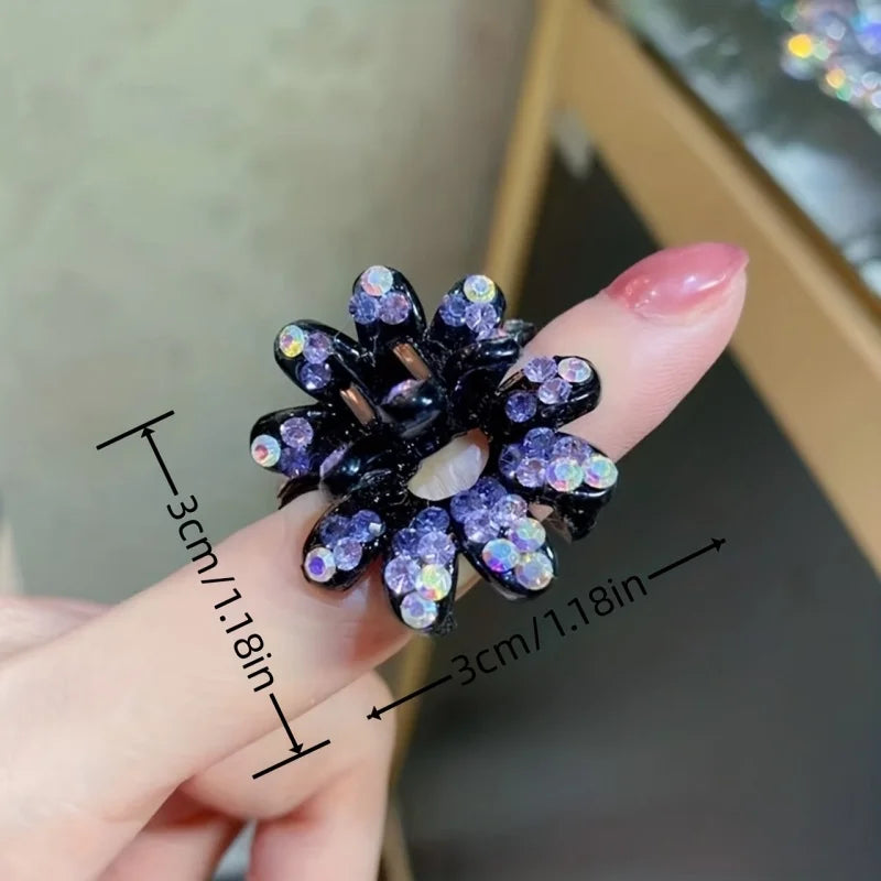 4Pcs Mini Flowers Diamonds Half-Tied Hair Clips High-End Back-Of-Head Bun Hair Claw Clip for Women Headwear Gifts Hair Accessory