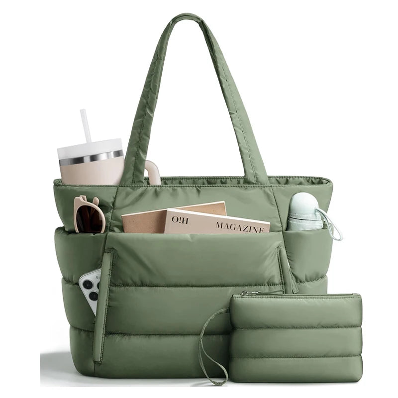 Tote Bag for Women, Lightweight Puffy Tote Bag with Compartments Shoulder Bag Handbag for Travel, Work, Gym