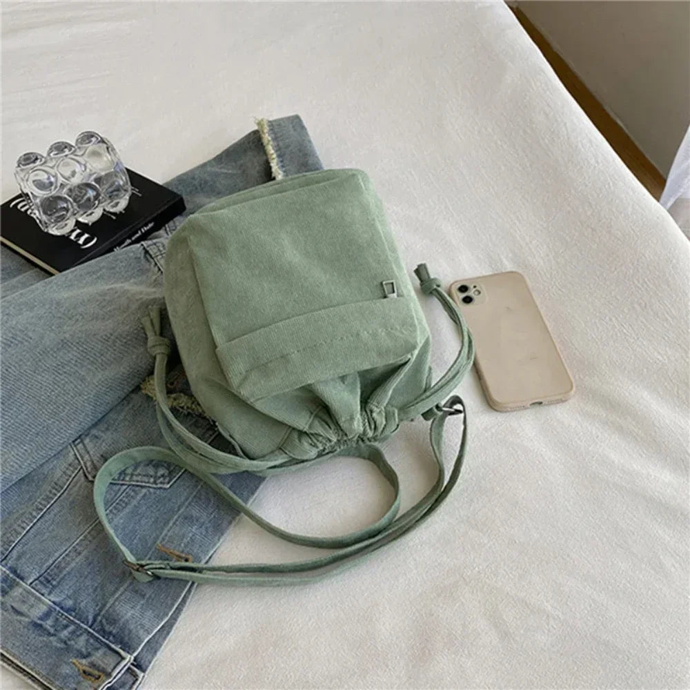 Shoulder Bag New Women Bag Middle Shoulder Bag Korean Style Drawstring Bucket Bag Casual Light Youth Crossbody Bag Whole Sale
