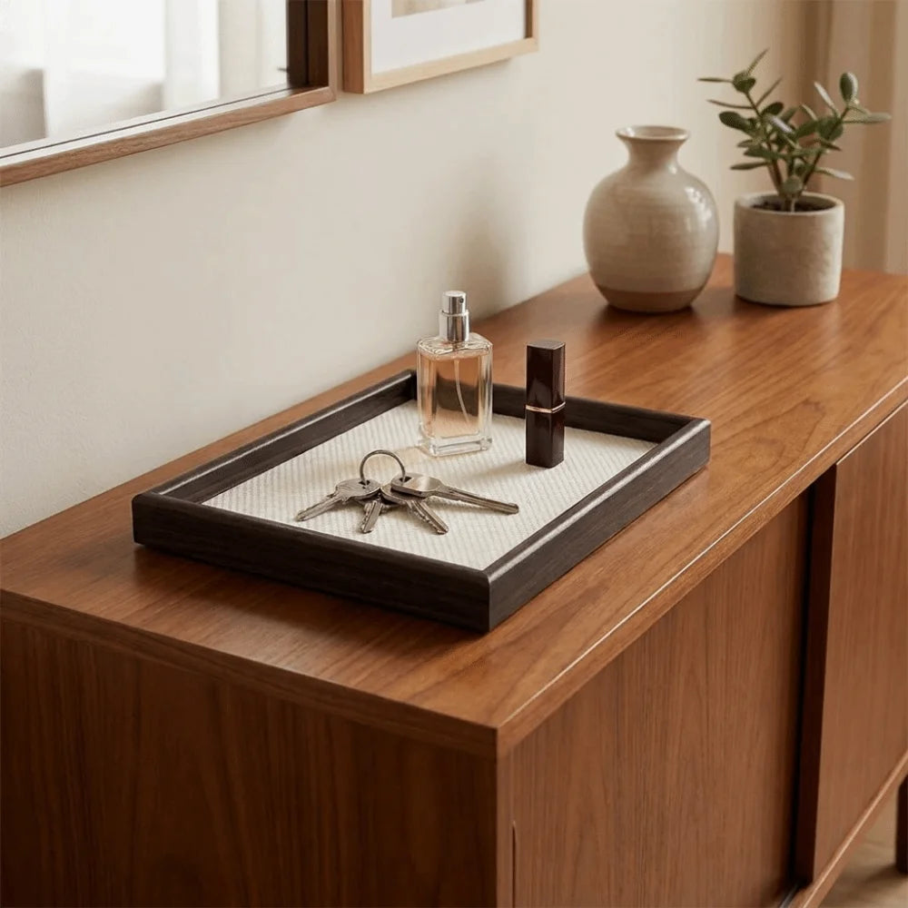 Light Luxury Wooden Rectangular Storage Tray Large Capacity Decorative Jewelry Display Trays Space Saving Cosmetic Holder Vanity