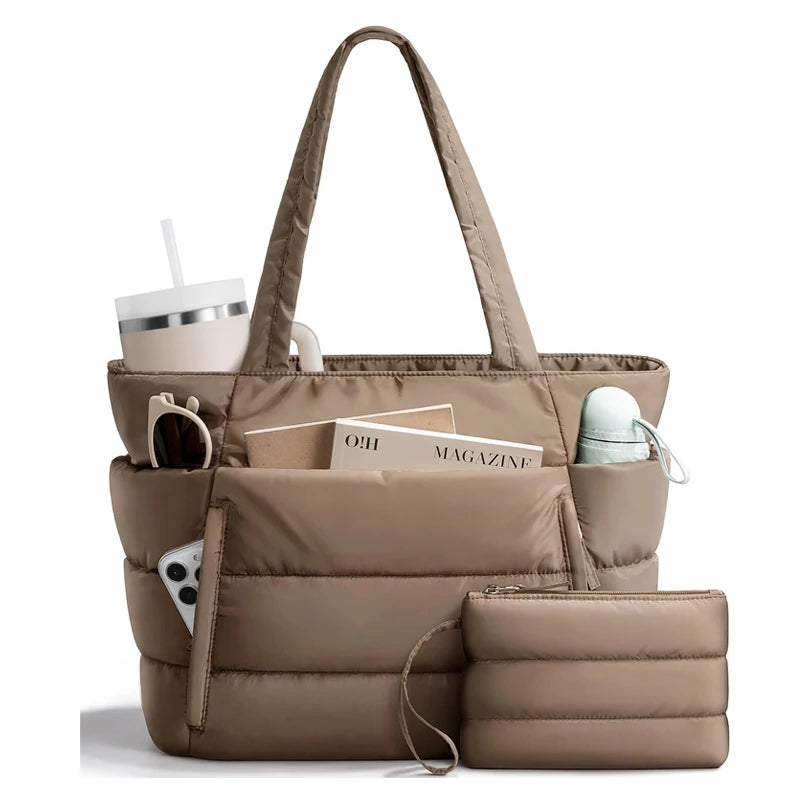 Tote Bag for Women, Lightweight Puffy Tote Bag with Compartments Shoulder Bag Handbag for Travel, Work, Gym