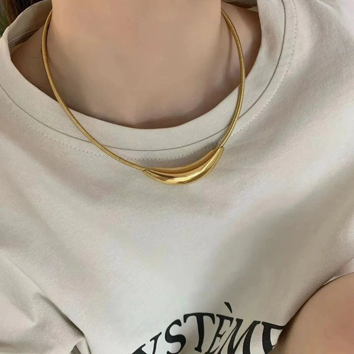 French Retro Design Metal Tube Snake Bone Chain Collar For Women's Exaggerated Stainless Steel Necklace Girls' Colorless Jewelry