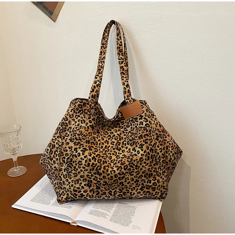 Vintage Leopard Print Women's Handbag Fashion Large Capacity Leopard Print Canvas Bag Underarm Bag Large Shopping Bag Women' Bag