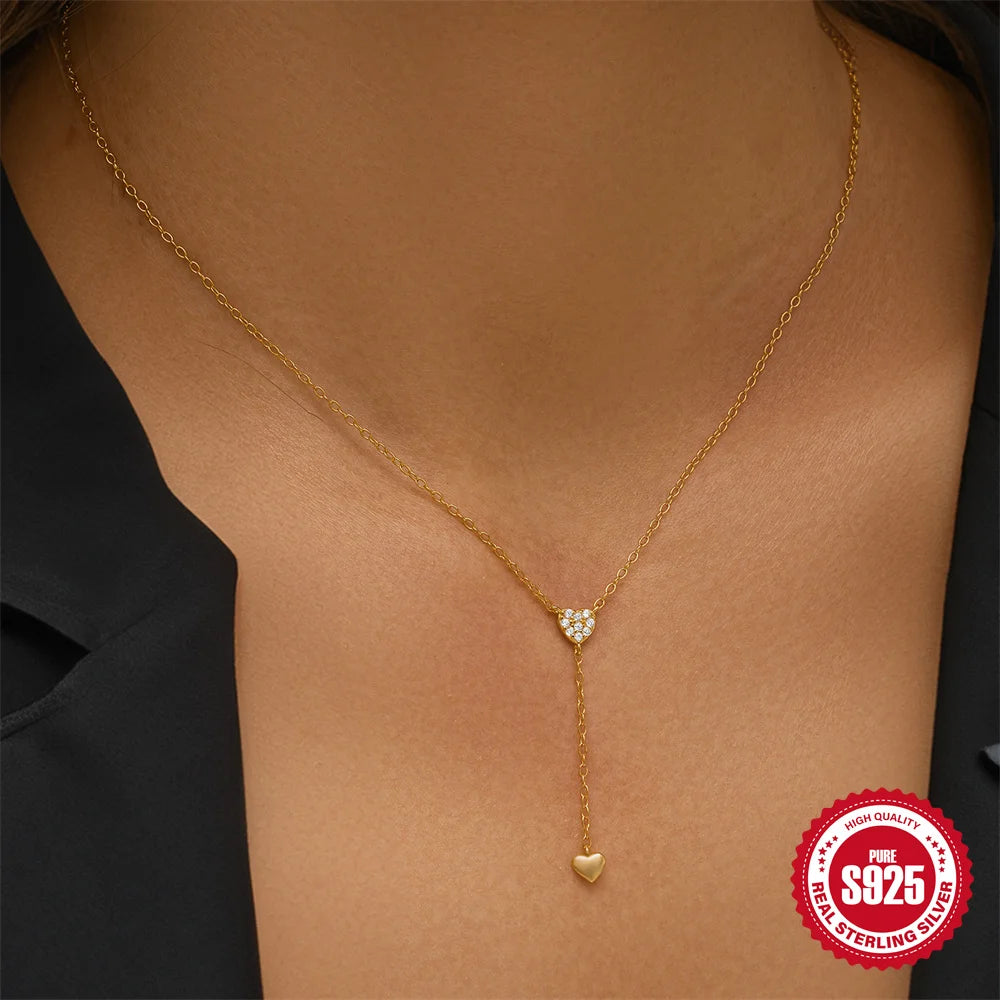 CANNER New 925 Sterling Silver Mini Zircon Pendant Necklaces Chain For Women Necklace Chains Fine Jewelry Gift Collares подвеска