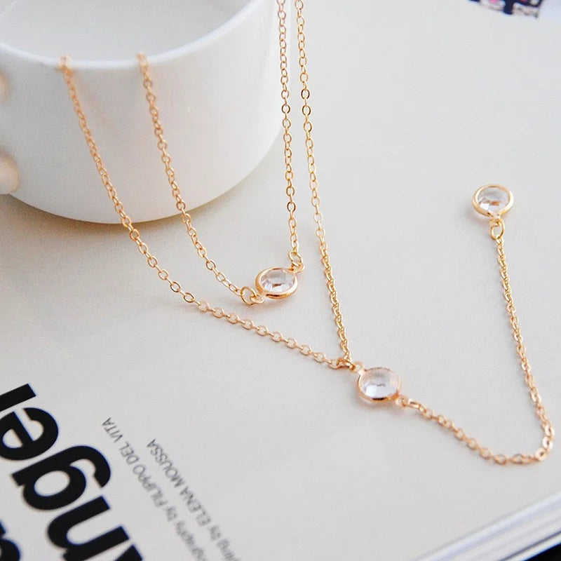 Minimalist Double Layered Y Shaped Collarbone Necklace for Women Popular Long Chain Drop Necklace Girls Party Body Jewelry Gifts