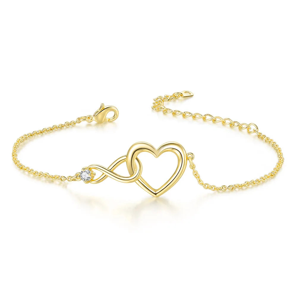 Heart Bracelet for Women Crystal Infinite Love Aesthetic Korean Gold Color Chain Bangles Wedding Accessories Bride Jewelry H058