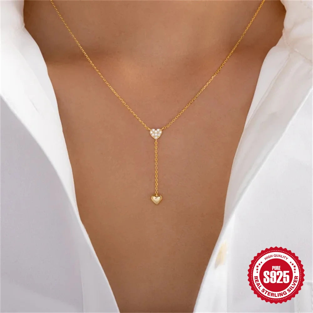 CANNER New 925 Sterling Silver Mini Zircon Pendant Necklaces Chain For Women Necklace Chains Fine Jewelry Gift Collares подвеска