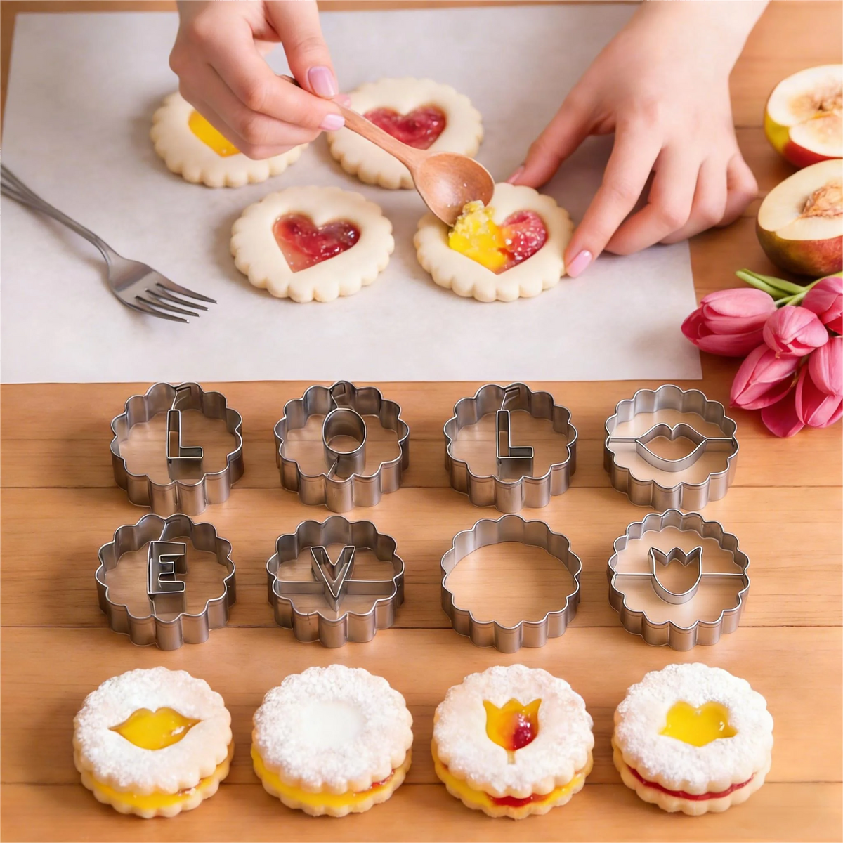 9PCS Jam Cookie Cutter Set Food Grade Moon Star Heart Flower Easy Clean Molds for Fondant Biscuit Pastry Home Baking