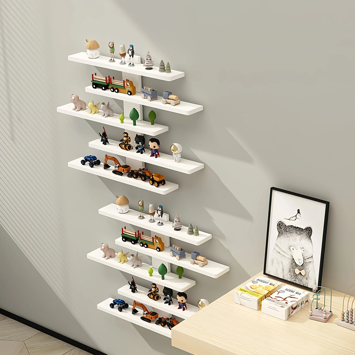 Adjustable Wall-mounted Display Stand for Action Dolls, Small Building Blocks and Collectibles - Modern Indoor Storage Shelf