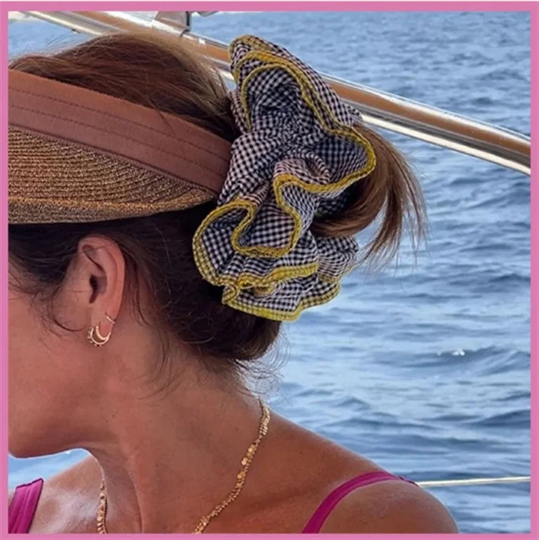 Small Design Hair Scrunchies For Woman Summer Cute Four Layer Plaid Headwear Pure Cotton Edge Extra Large Intestinal Hair Loop
