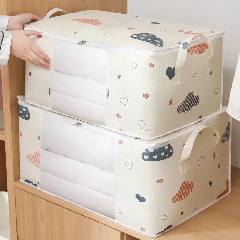 50/70L Foldable Large Capacity Clothes Quilt Storage Bag Moisture Dust Proof Organizer with Zipper for Home Closet Storage