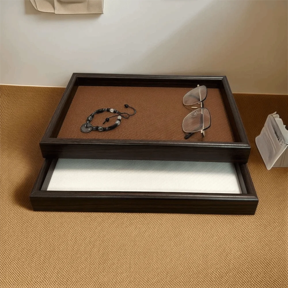 Light Luxury Wooden Rectangular Storage Tray Large Capacity Decorative Jewelry Display Trays Space Saving Cosmetic Holder Vanity