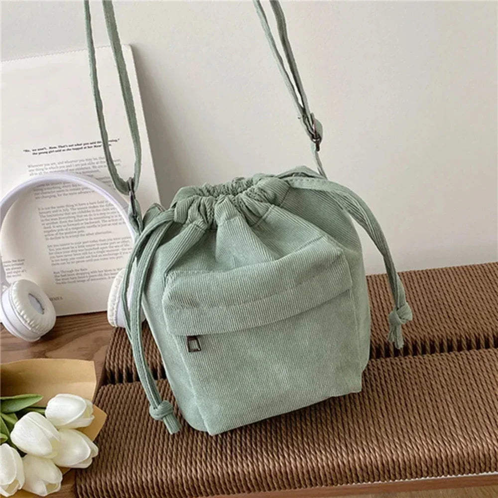 Shoulder Bag New Women Bag Middle Shoulder Bag Korean Style Drawstring Bucket Bag Casual Light Youth Crossbody Bag Whole Sale
